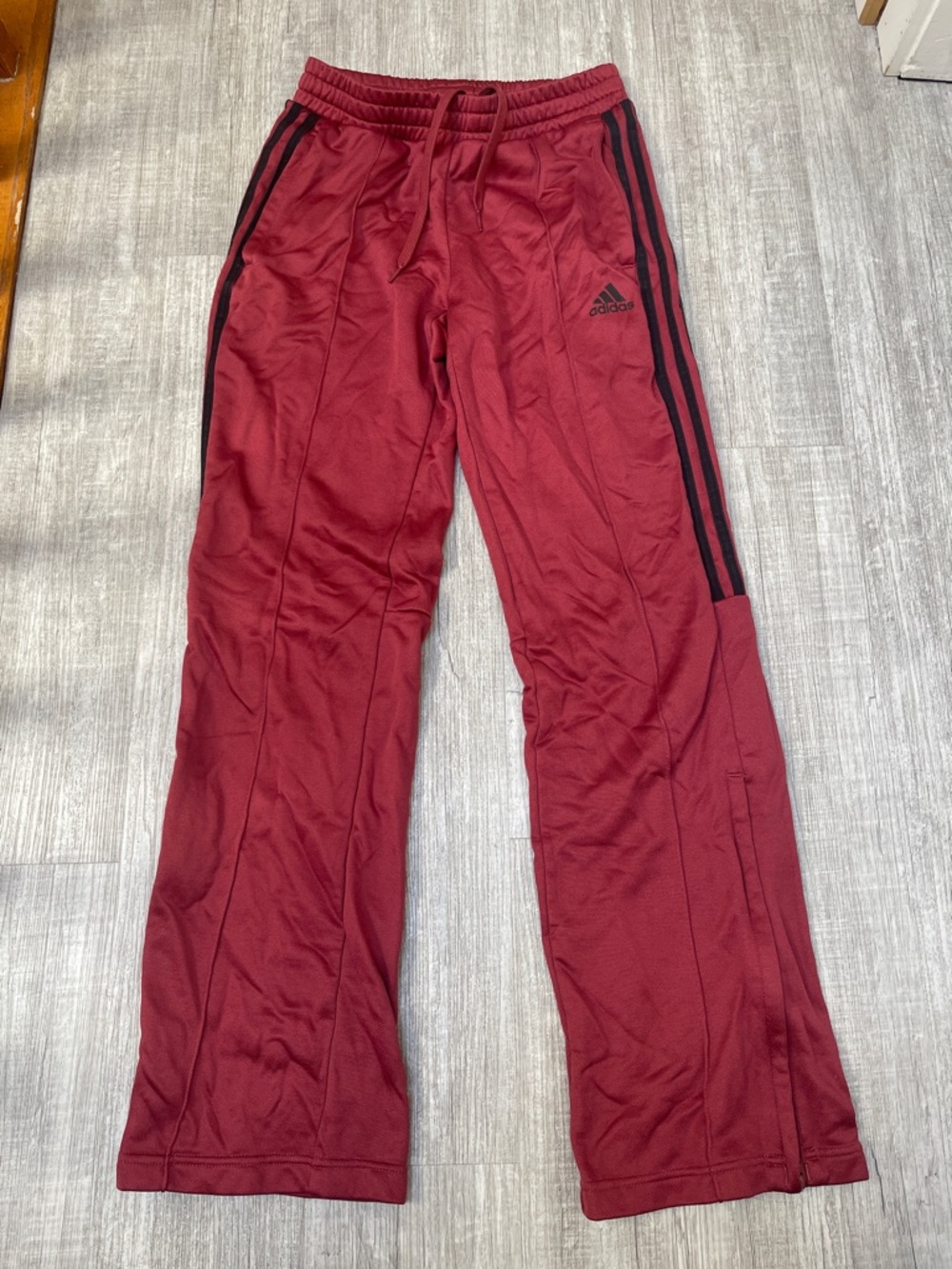 adidas women’s Maroon Track Pants with Black Side Stripes